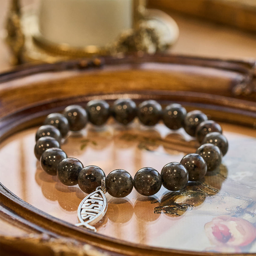 Christianartworkshop Glowing Flame-Stone Color-Shifting Bracelet with Ichthus Pendant - image 3