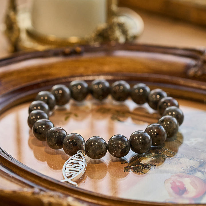 Christianartworkshop Glowing Flame-Stone Color-Shifting Bracelet with Ichthus Pendant - image 3