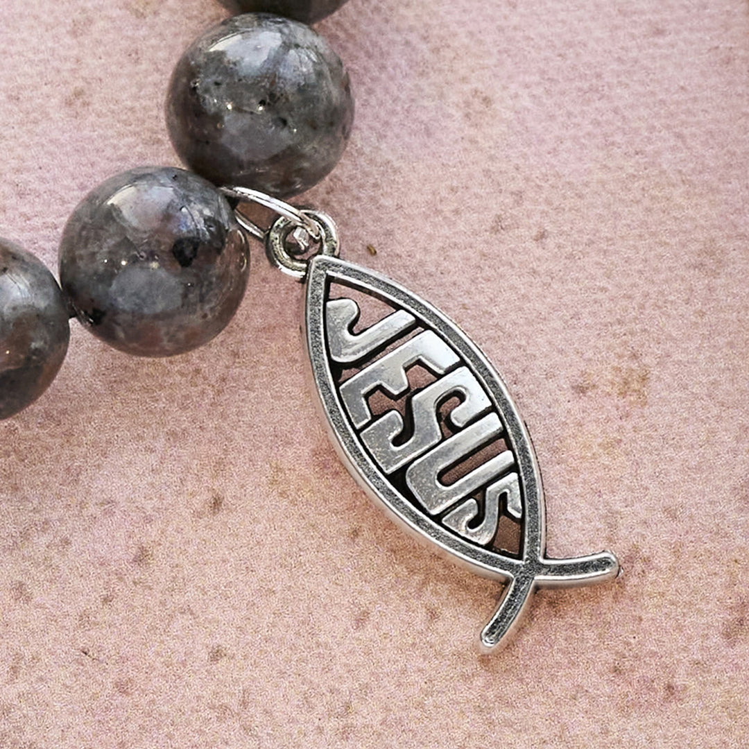 Christianartworkshop Glowing Flame-Stone Color-Shifting Bracelet with Ichthus Pendant - image 6