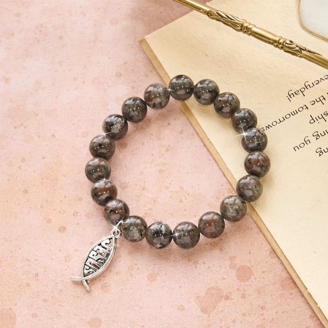 Christianartworkshop Glowing Flame-Stone Color-Shifting Bracelet with Ichthus Pendant - image 4