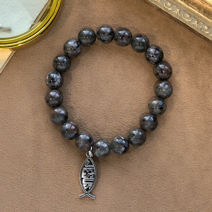 Christianartworkshop Glowing Flame-Stone Color-Shifting Bracelet with Ichthus Pendant - image 5