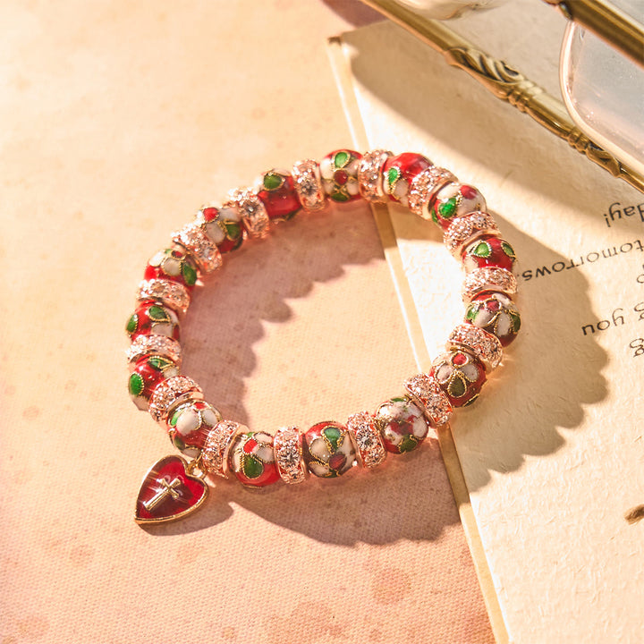 Christianartworkshop Enamel Craft Red Bead Bracelet with Cross Heart Pendant - image 5