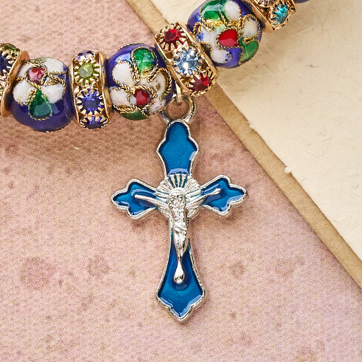 Christianartworkshop Detailed Blue Cloisonné Bead Bracelet with Crucifix - image 8