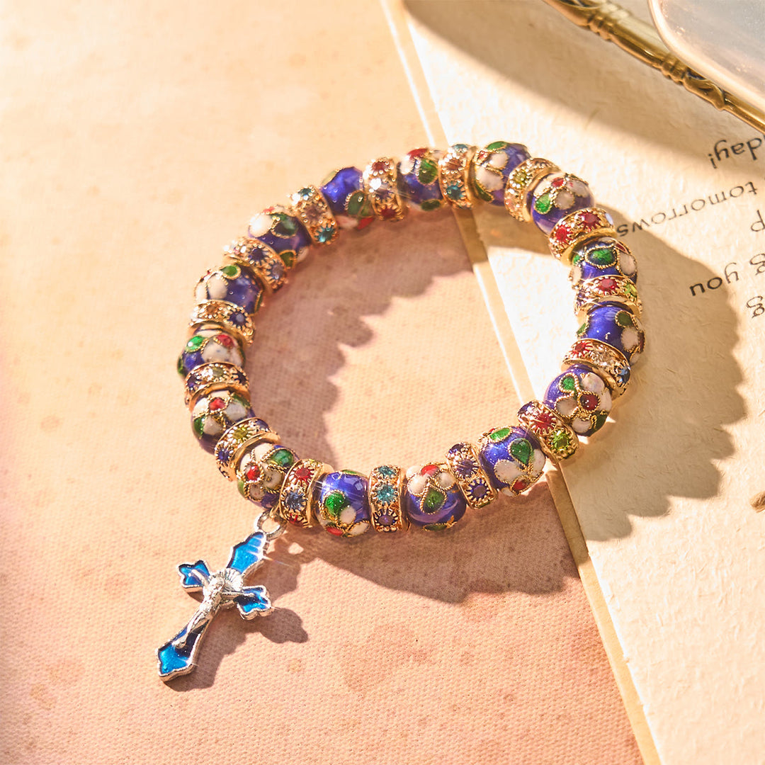 Christianartworkshop Detailed Blue Cloisonné Bead Bracelet with Crucifix - image 3