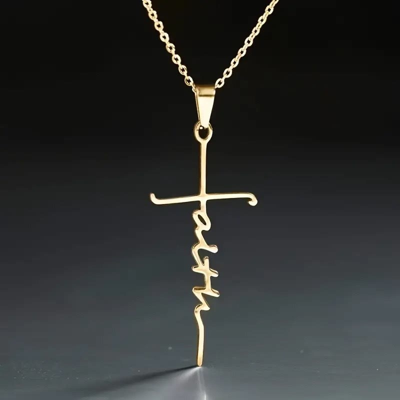 Christianartworkshop Elegant Scripted Faith Cross: Gentle Belief Charm & Daily Wear Jewelry - Golden - image 3