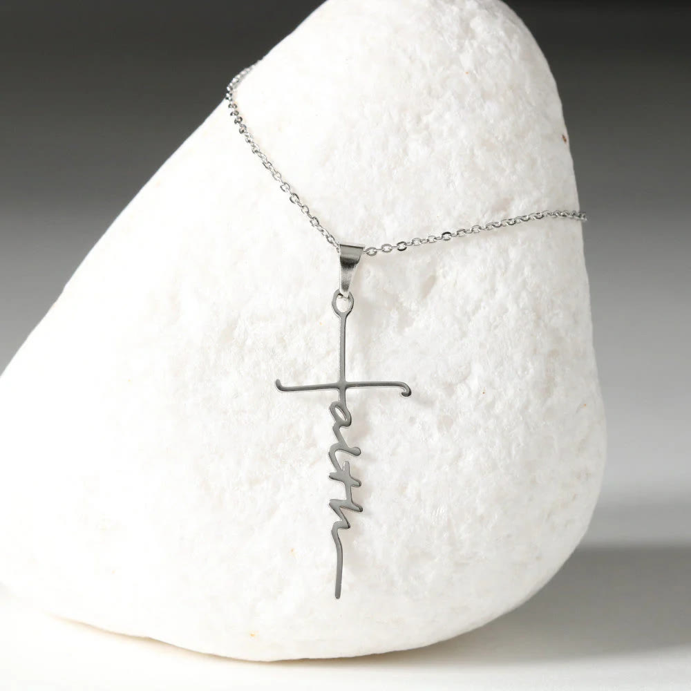 Christianartworkshop Elegant Scripted Faith Cross: Gentle Belief Charm & Daily Wear Jewelry - image 1