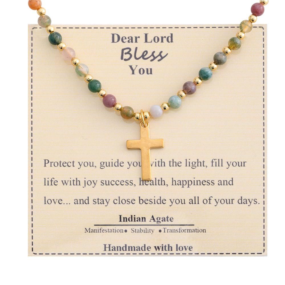 Christianartworkshop Blessed Stone Cross Necklace: Natural Gem Charm & Quiet Devotion Accent - India Agate - image 8