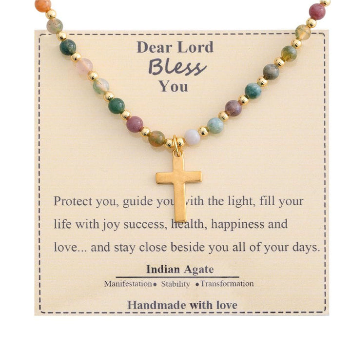 Christianartworkshop Blessed Stone Cross Necklace: Natural Gem Charm & Quiet Devotion Accent - India Agate - image 8