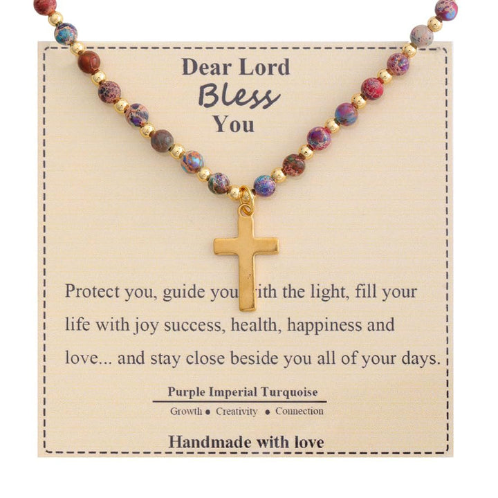 Christianartworkshop Blessed Stone Cross Necklace: Natural Gem Charm & Quiet Devotion Accent - Purple Imperial Turquoise - image 14