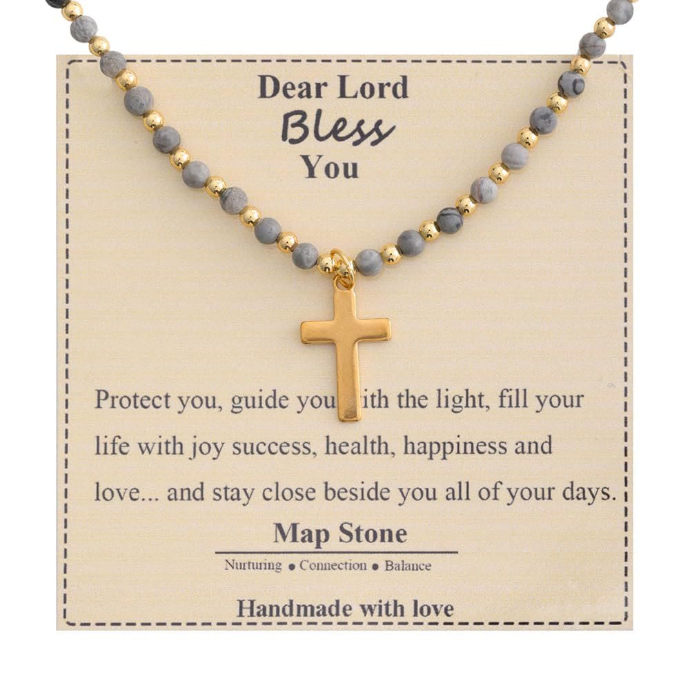 Christianartworkshop Blessed Stone Cross Necklace: Natural Gem Charm & Quiet Devotion Accent - Map Stone - image 3