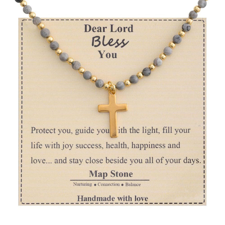 Christianartworkshop Blessed Stone Cross Necklace: Natural Gem Charm & Quiet Devotion Accent - Map Stone - image 3