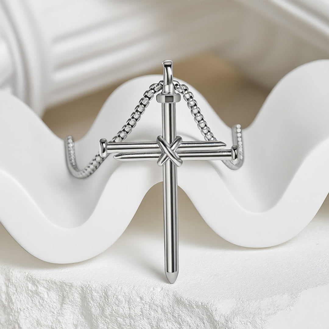 Christianartworkshop 3-Color Nail Cross Pendant Necklace: Gentle Faith Reminder for Daily Life - Silver - image 3