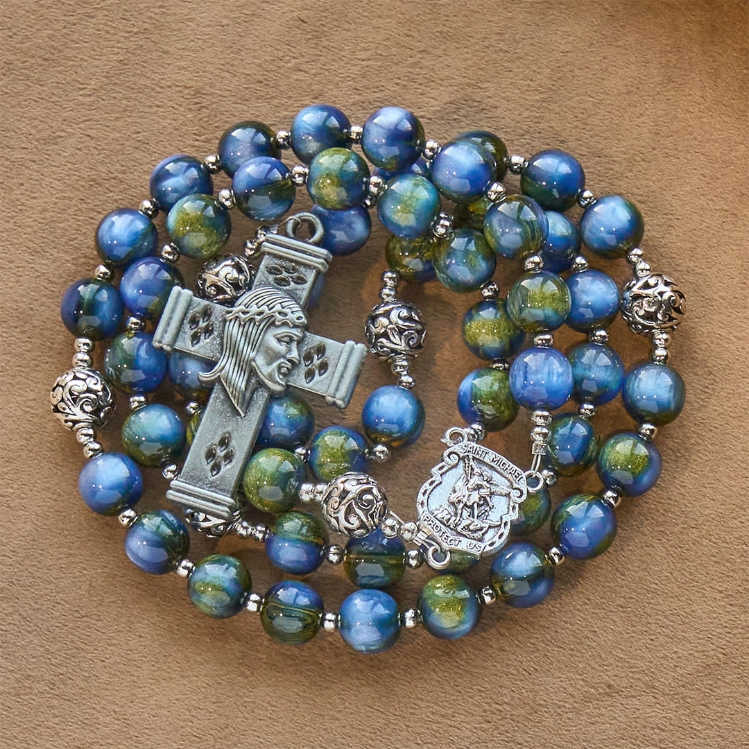 Christianartworkshop Ornate Beaded Rosary with St. Michael & Cross: Quiet Assurance for Prayer - St. Michael & Cross - image 0