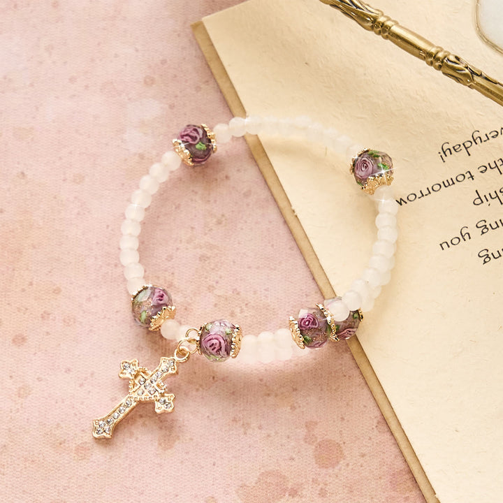 Christianartworkshop Floral Accent Memory Wire Rosary Bracelet: Tender Devotion for Daily Moments - image 2