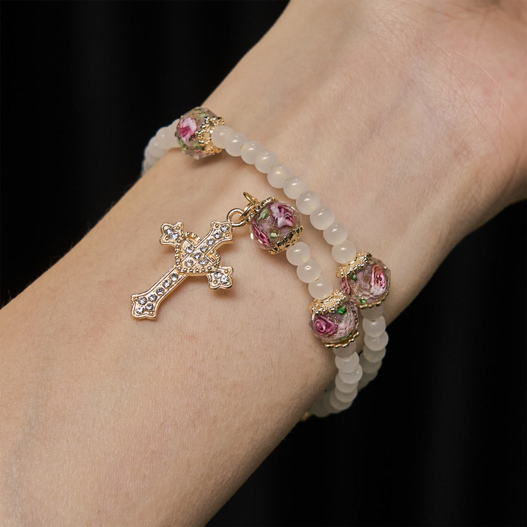 Christianartworkshop Floral Accent Memory Wire Rosary Bracelet: Tender Devotion for Daily Moments - image 1