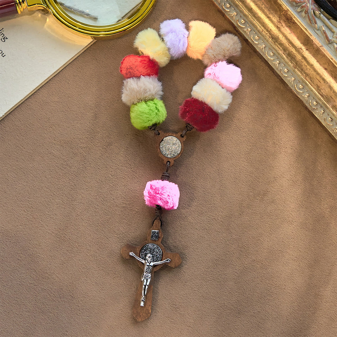 Christianartworkshop Colorful Fluffy Pom Pom Pocket Rosary: A Soft and Heartfelt Faith Gift - image 3
