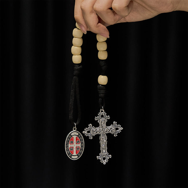Christianartworkshop Wood Beads Pocket Rosary with Protection of St. Benedict - image 1