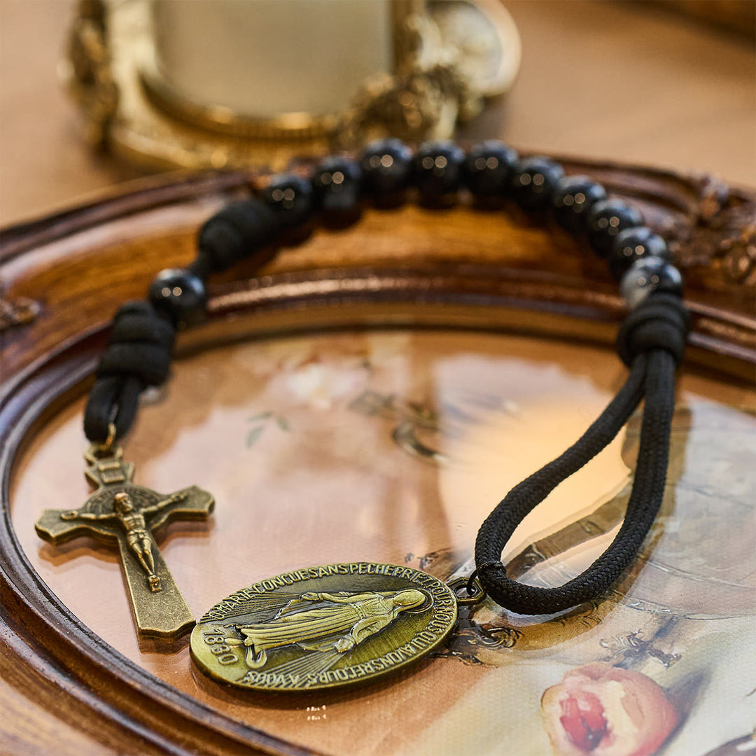 FREE Today: Classic Black Portable Faith Rosary with Bronze Our Lady with Crucifix - Our Lady & Crucifix - image 0