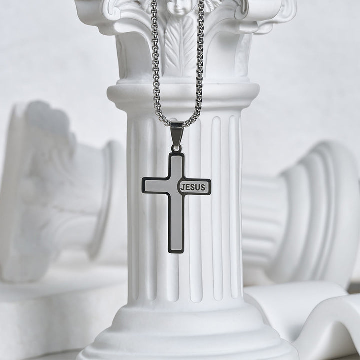 Christianartworkshop Minimalist Cross Necklace with "JESUS" Detail: Understated Expression of Faith - image 3