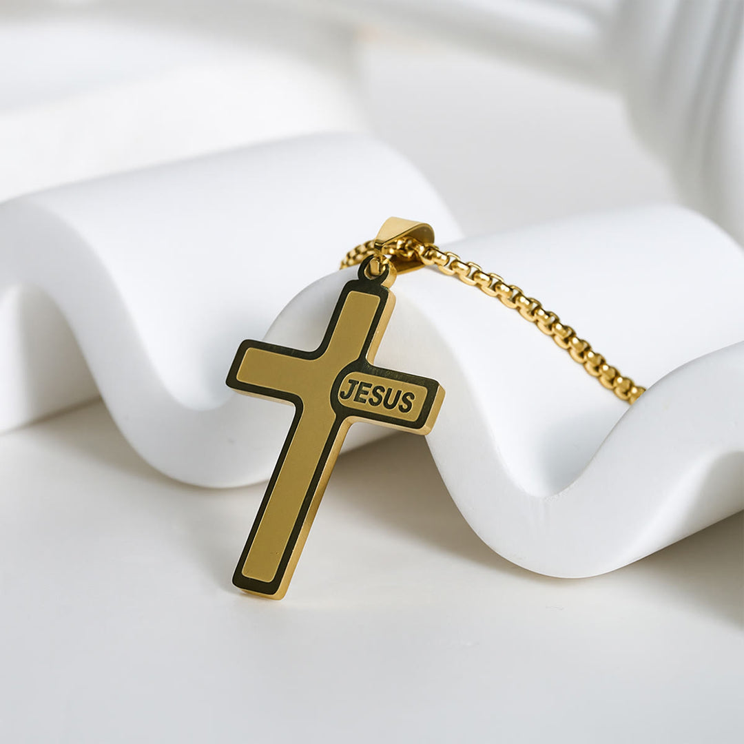 Christianartworkshop Minimalist Cross Necklace with "JESUS" Detail: Understated Expression of Faith - image 5