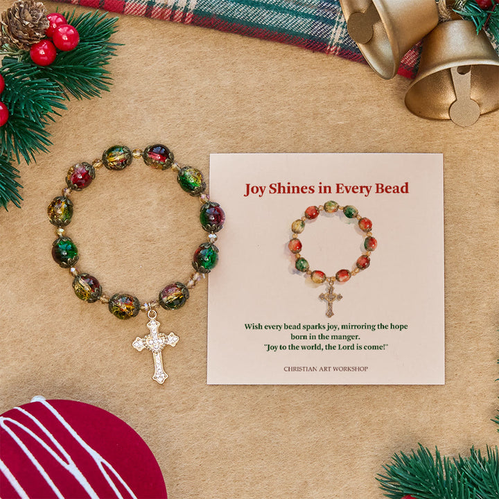 Christianartworkshop Christmas Gift: Christmas Glory Red-Green-Gold Glass Bead Bracelet: Faith That Shines - Joy Shines in Every Bead - image 0