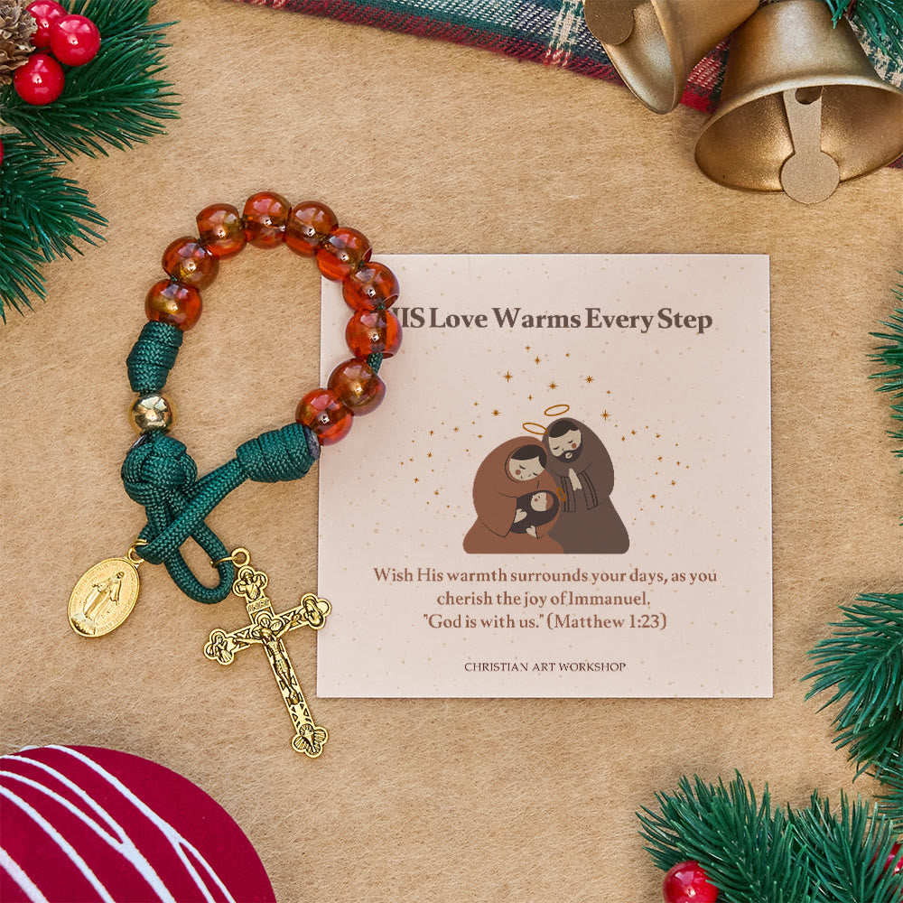 Christianartworkshop Christmas Gift: Christmas Blessing Amber-Tone Portable Rosary: Mary's Grace in Every Knot - HIS Love Warms Every Step - image 0