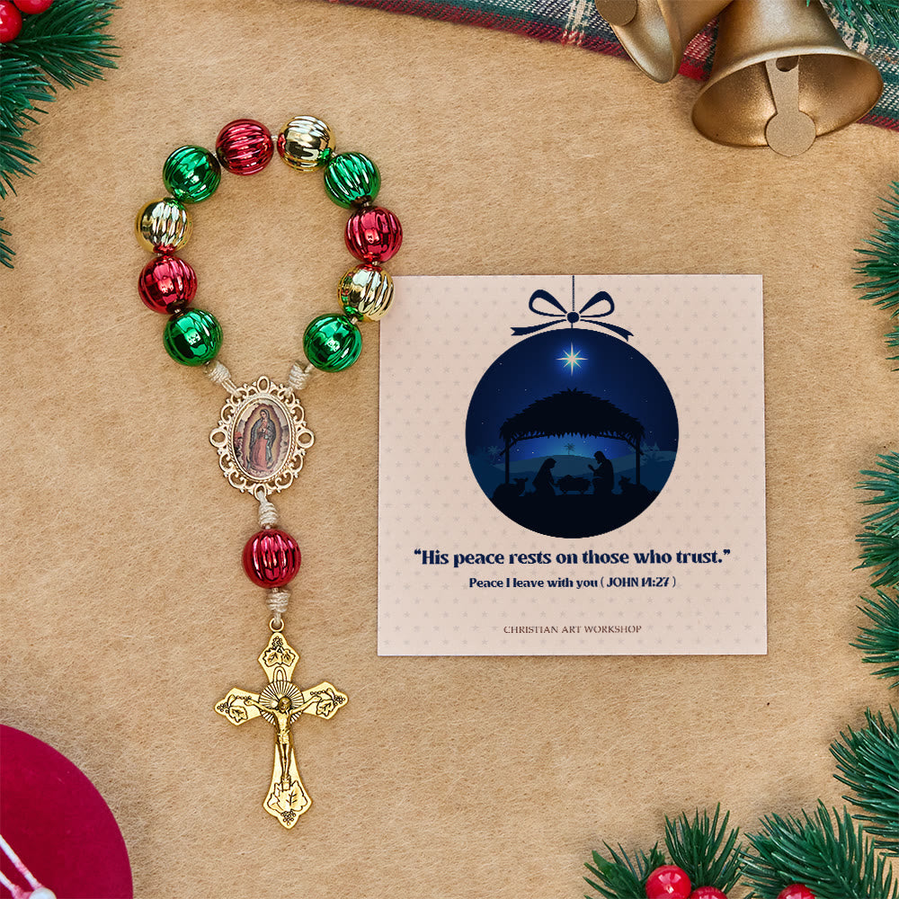 Christianartworkshop Christmas Gift: Christmas Pocket Rosary & Car Charm: Devotion & Festive Grace - Peace I Leave with you (John 14:27) - image 0