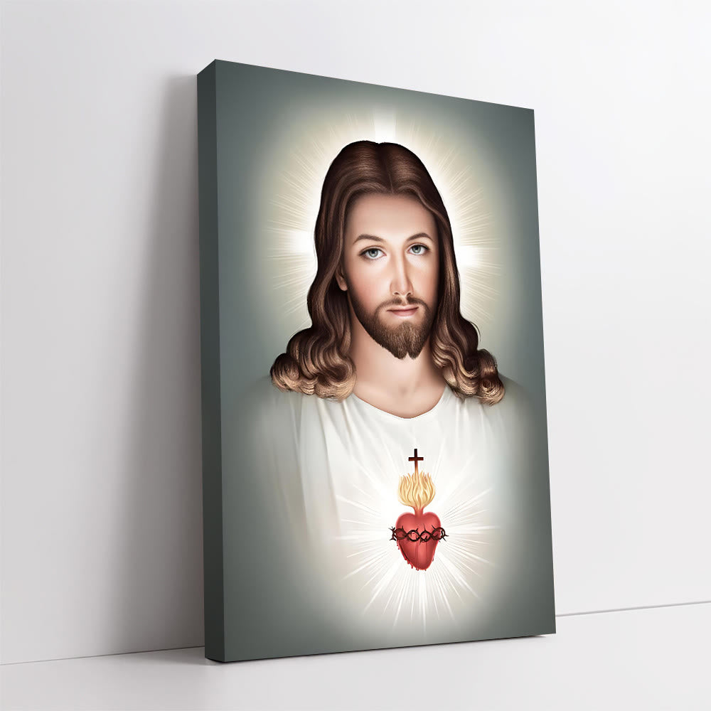 Christianartworkshop Jeus with Sacred Heart Wall Art: Gentle Faith for Home Decor - Framed Canvas Painting - 11.81''*15.75''/30*40cm - image 0