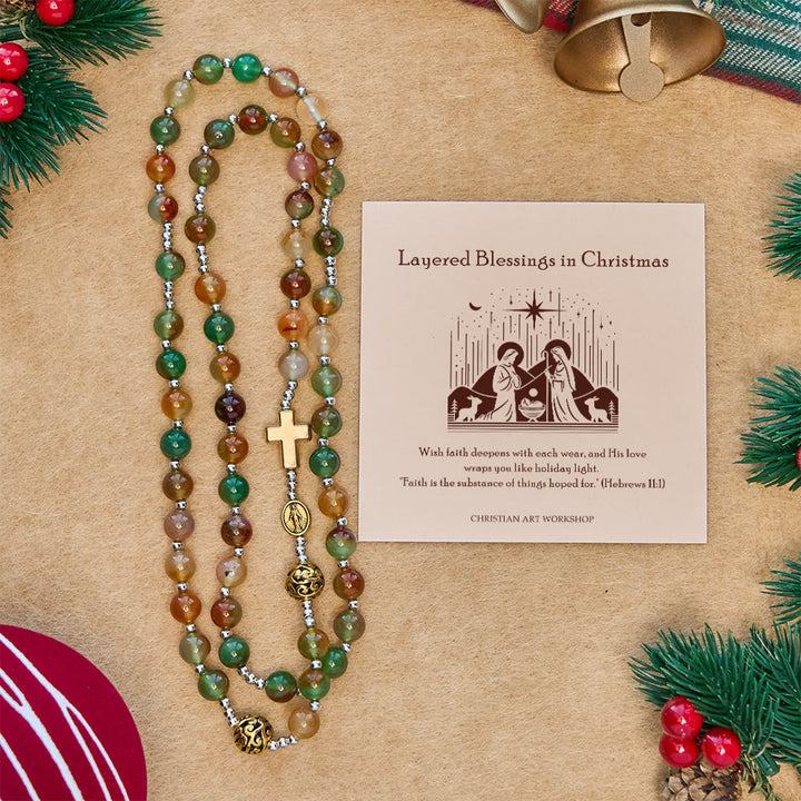 Christianartworkshop Christmas Gift: Christmas Malachite Multi-Layer Rosary Bracelet with Cross & Medal - Layered Blessings in Christmas - image 0