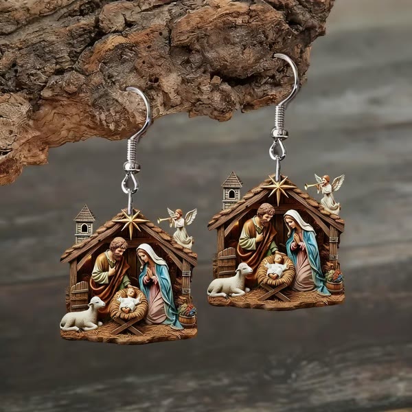 Christianartworkshop Holy Night Nativity Scene Acrylic Earrings: Gentle Faith for Daily Wear - image 3