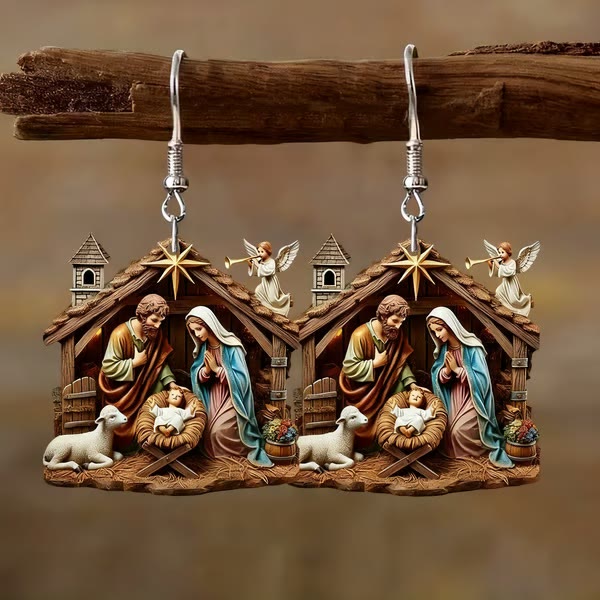 Christianartworkshop Holy Night Nativity Scene Acrylic Earrings: Gentle Faith for Daily Wear - image 2