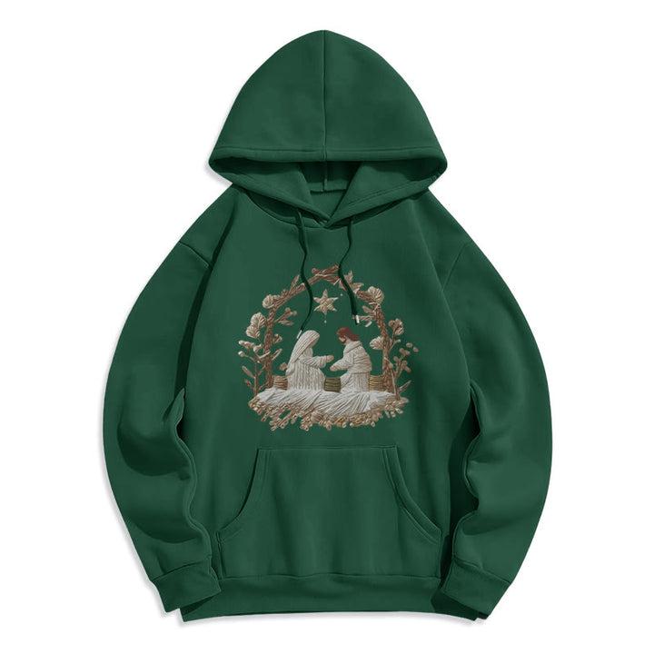 Christianartworkshop Nativity Christmas Hoodie Fleece Lined Polyester Hoodie - Green - 2XL - image 6