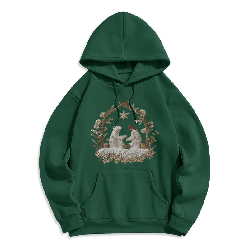 Christianartworkshop Nativity Christmas Hoodie Fleece Lined Polyester Hoodie - Green - 2XL - image 6