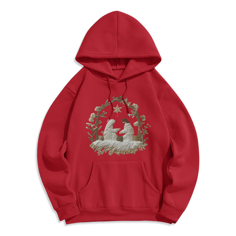 Christianartworkshop Nativity Christmas Hoodie Fleece Lined Polyester Hoodie - Red - 2XL - image 7