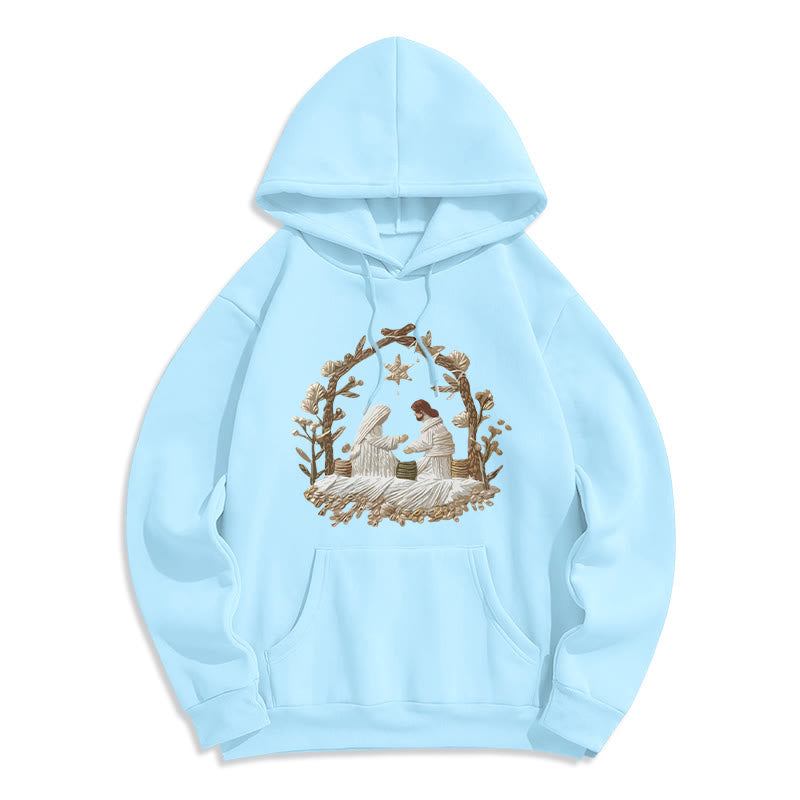 Christianartworkshop Nativity Christmas Hoodie Fleece Lined Polyester Hoodie - Blue - 2XL - image 7