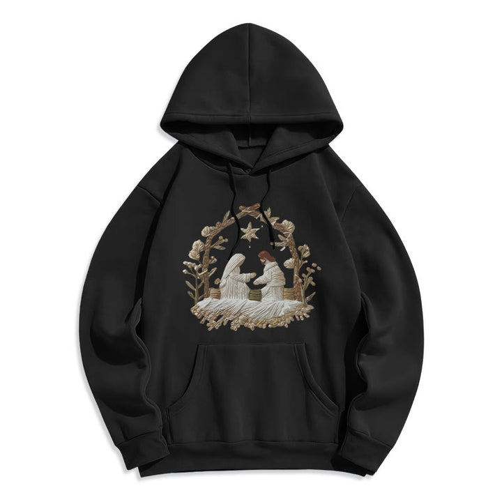 Christianartworkshop Nativity Christmas Hoodie Fleece Lined Polyester Hoodie - Black - 2XL - image 0
