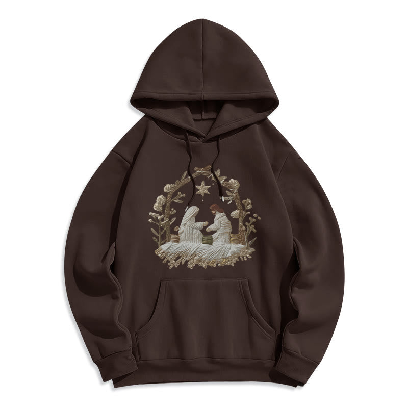 Christianartworkshop Nativity Christmas Hoodie Fleece Lined Polyester Hoodie - Brown - 2XL - image 2