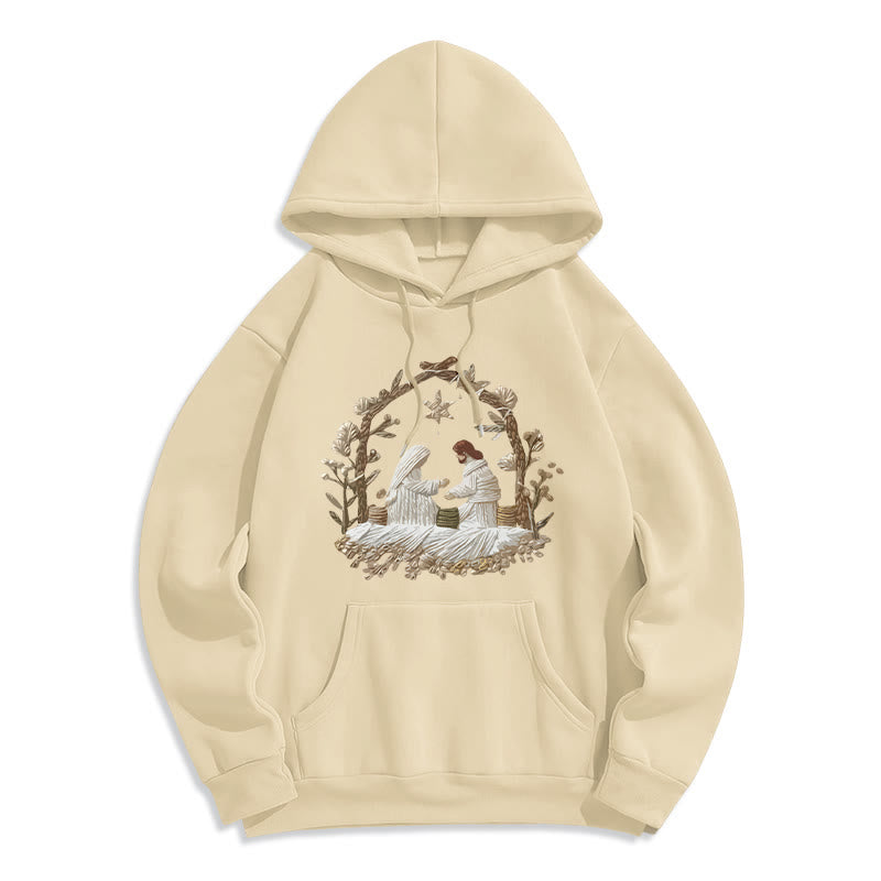 Christianartworkshop Nativity Christmas Hoodie Fleece Lined Polyester Hoodie - Beige - 2XL - image 5