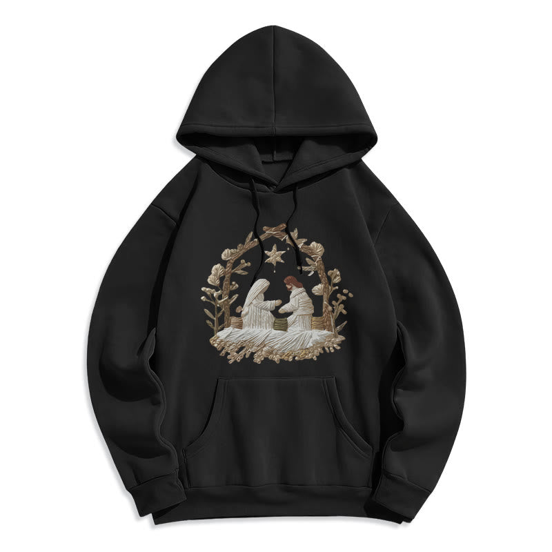 Christianartworkshop Nativity Christmas Hoodie Fleece Lined Polyester Hoodie - Black - 2XL - image 0