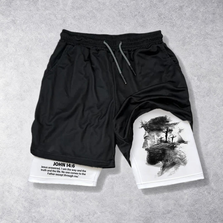 Christianartworkshop John 14:6 Faith Performance Shorts with Jesus & Cross Design: Wear Devotion Daily - 3XL - image 0