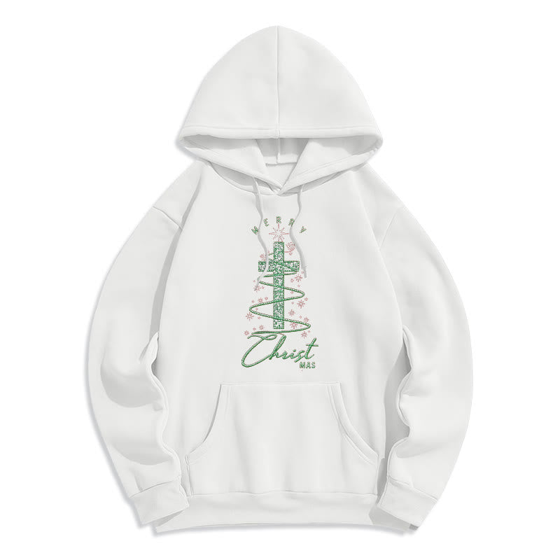 Christianartworkshop Shimmering Cross-Shaped Christmas Tree Fleece Lined Polyester Hoodie - White - 2XL - image 3