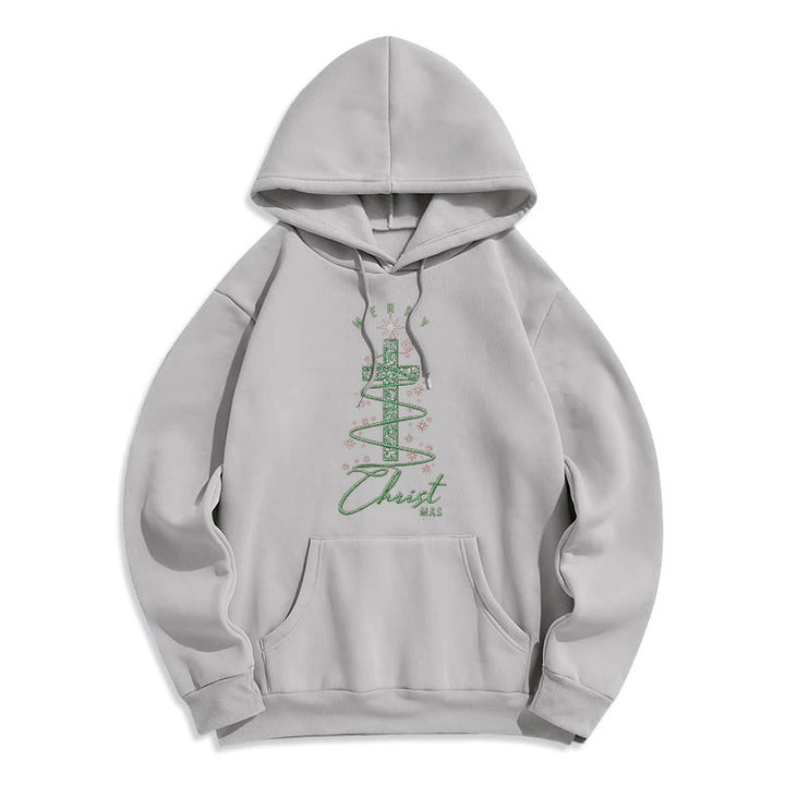 Christianartworkshop Shimmering Cross-Shaped Christmas Tree Fleece Lined Polyester Hoodie - Grey - 2XL - image 4