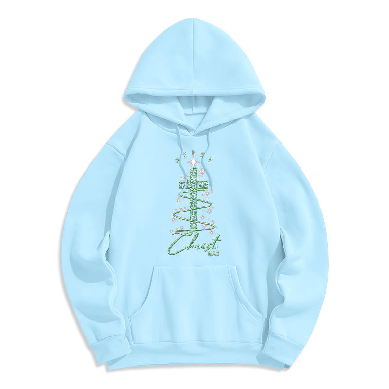 Christianartworkshop Shimmering Cross-Shaped Christmas Tree Fleece Lined Polyester Hoodie - Blue - 2XL - image 8