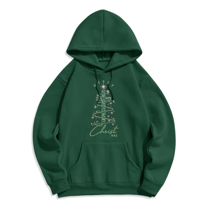 Christianartworkshop Shimmering Cross-Shaped Christmas Tree Fleece Lined Polyester Hoodie - Green - 2XL - image 6