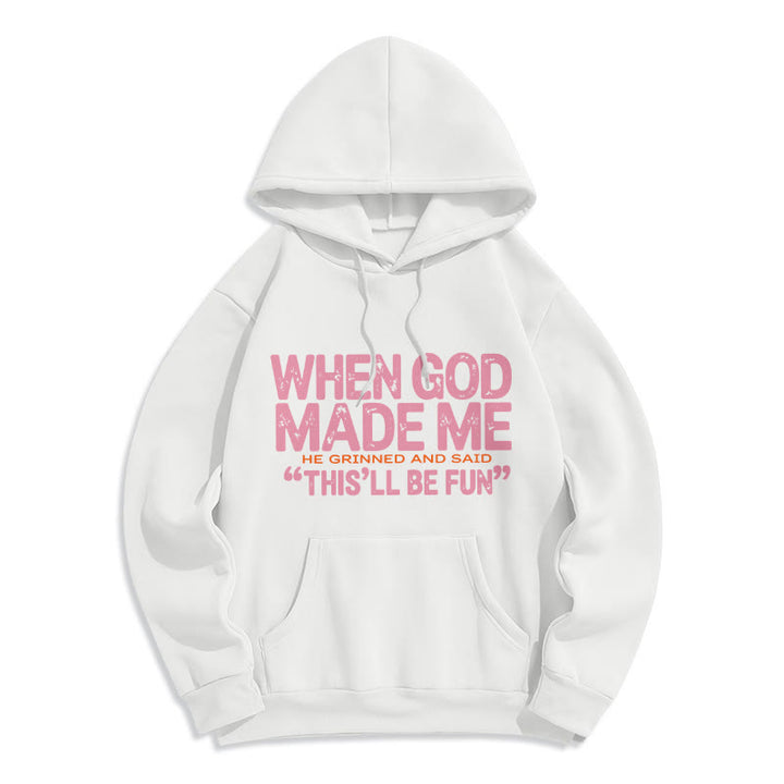 Christianartworkshop When God Made Me Faith Quote Fleece Lined Polyester Hoodie - White - 2XL - image 0