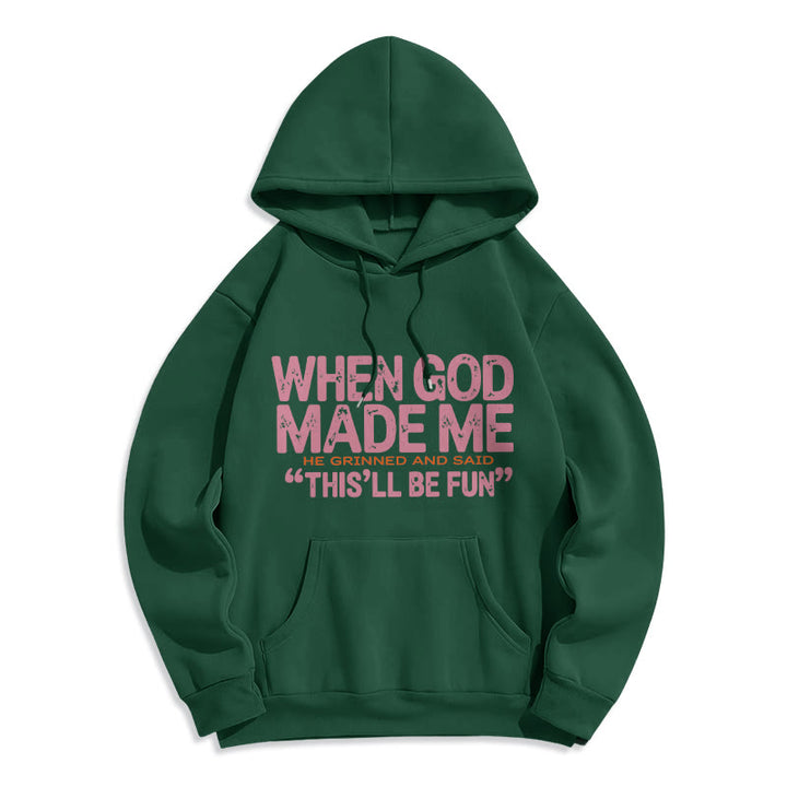 Christianartworkshop When God Made Me Faith Quote Fleece Lined Polyester Hoodie - Green - 2XL - image 5