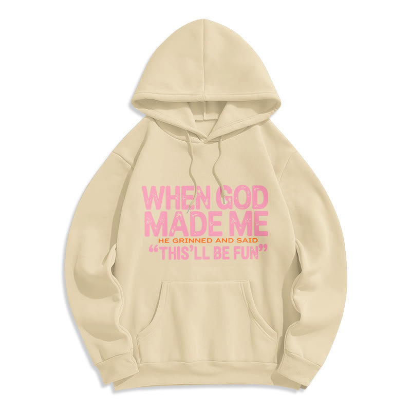 Christianartworkshop When God Made Me Faith Quote Fleece Lined Polyester Hoodie - Beige - 2XL - image 5