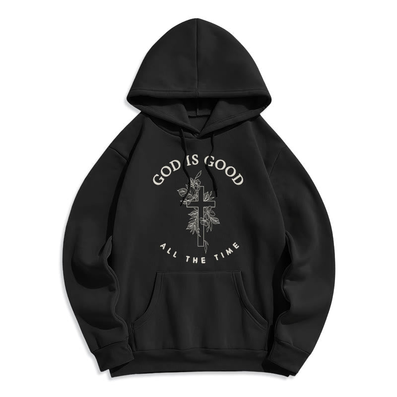 Christianartworkshop God Is Good All The Time Faith Quote Fleece Lined Polyester Hoodie - Black - 2XL - image 4