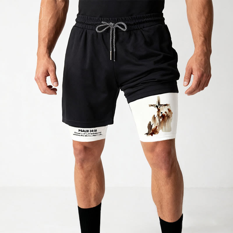 Christianartworkshop Psalm 34:18 Faith Performance Shorts with Watercolor Cross Design - image 1