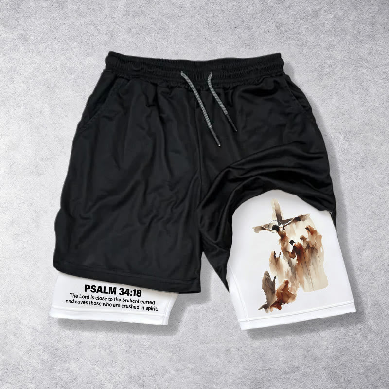 Christianartworkshop Psalm 34:18 Faith Performance Shorts with Watercolor Cross Design - US/UK/AU40, EU54 - image 0